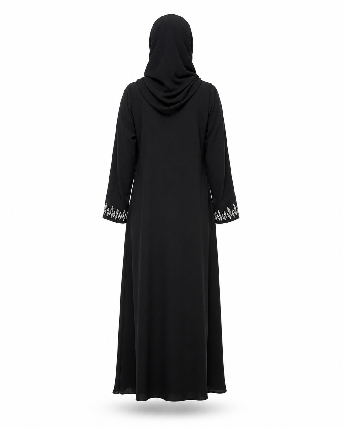 Zohroze Obsidian Black Abaya with Silver Diamond Work