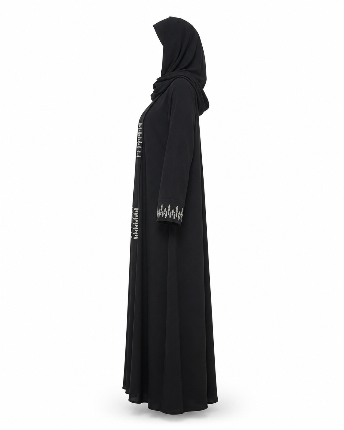 Zohroze Obsidian Black Abaya with Silver Diamond Work