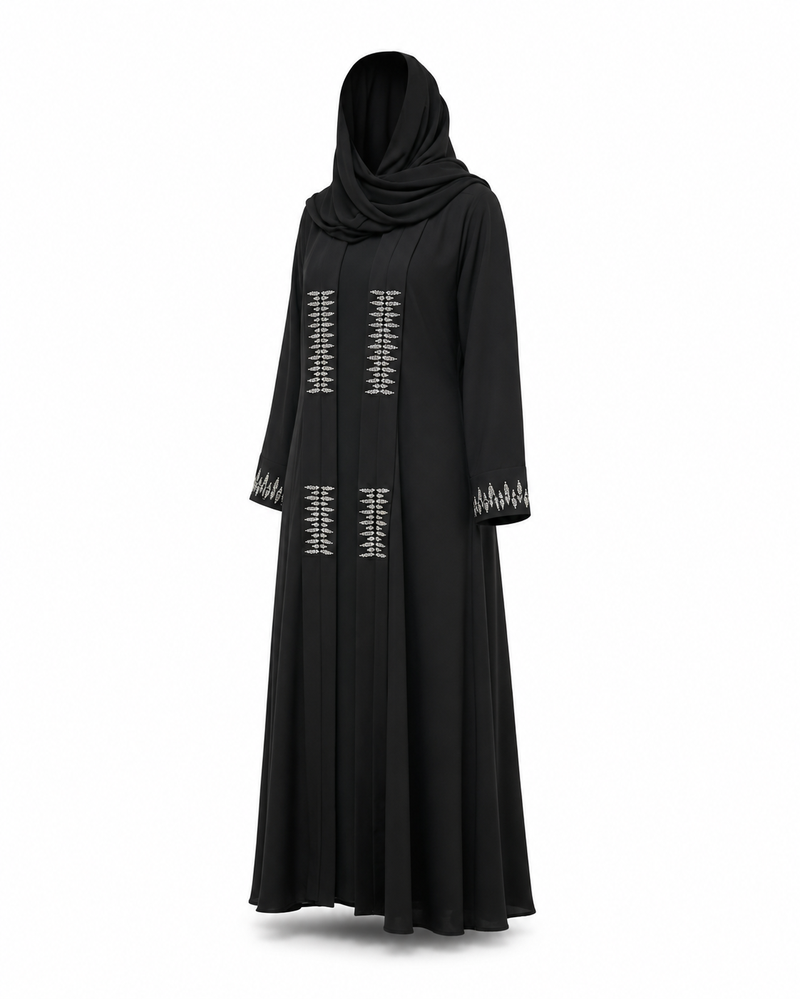 Zohroze Obsidian Black Abaya with Silver Diamond Work