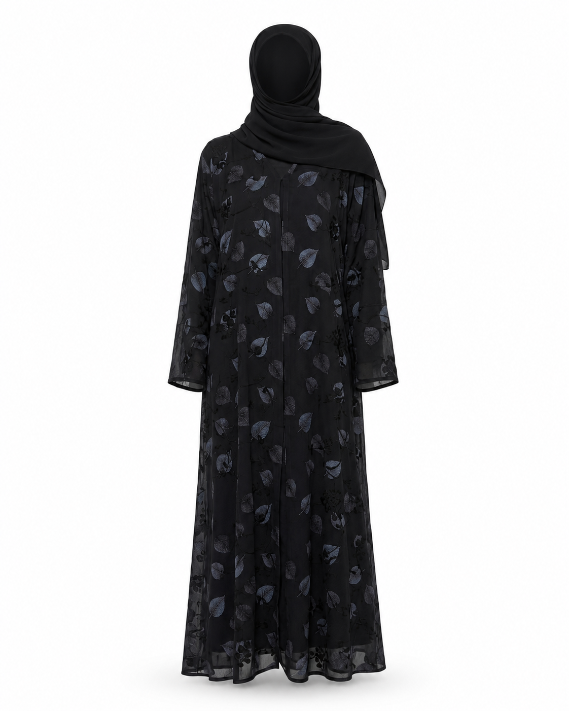 Zohroze Midnight Foliage Embroidered Abaya Set