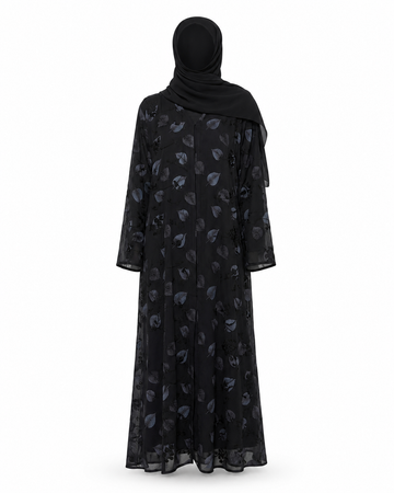 Zohroze Midnight Foliage Embroidered Abaya Set