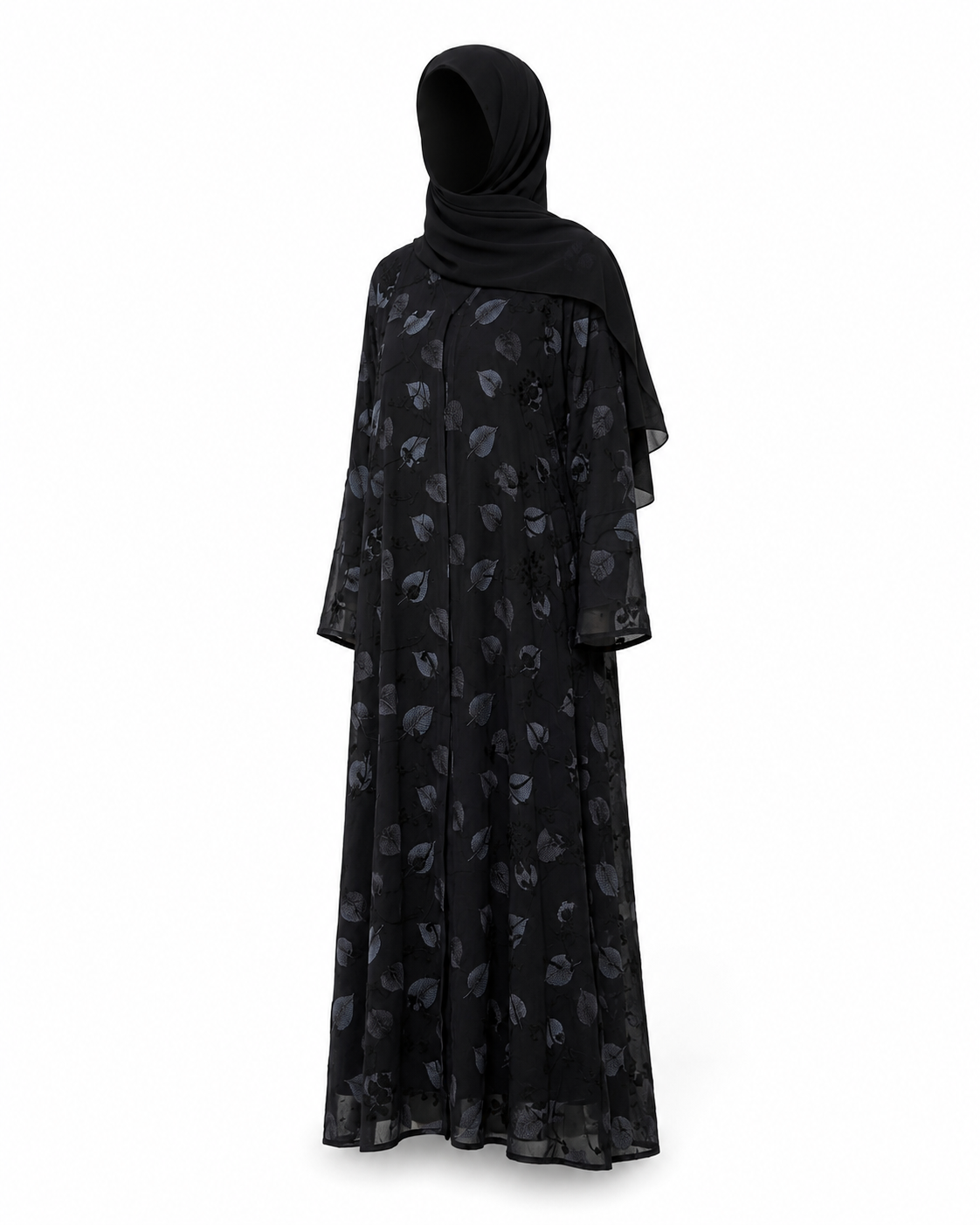 Zohroze Midnight Foliage Embroidered Abaya Set