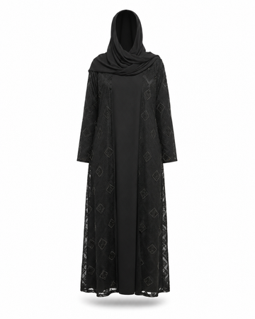 Zohroze Midnight Dahlia Embossed Kimono Abaya