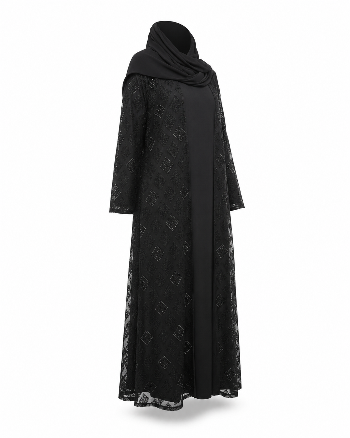 Zohroze Midnight Dahlia Embossed Kimono Abaya