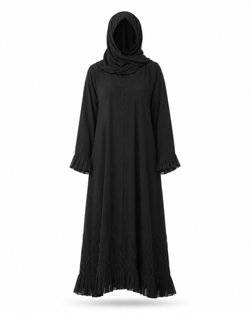 Zohroze Midnight Cascade Beaded Frill Abaya