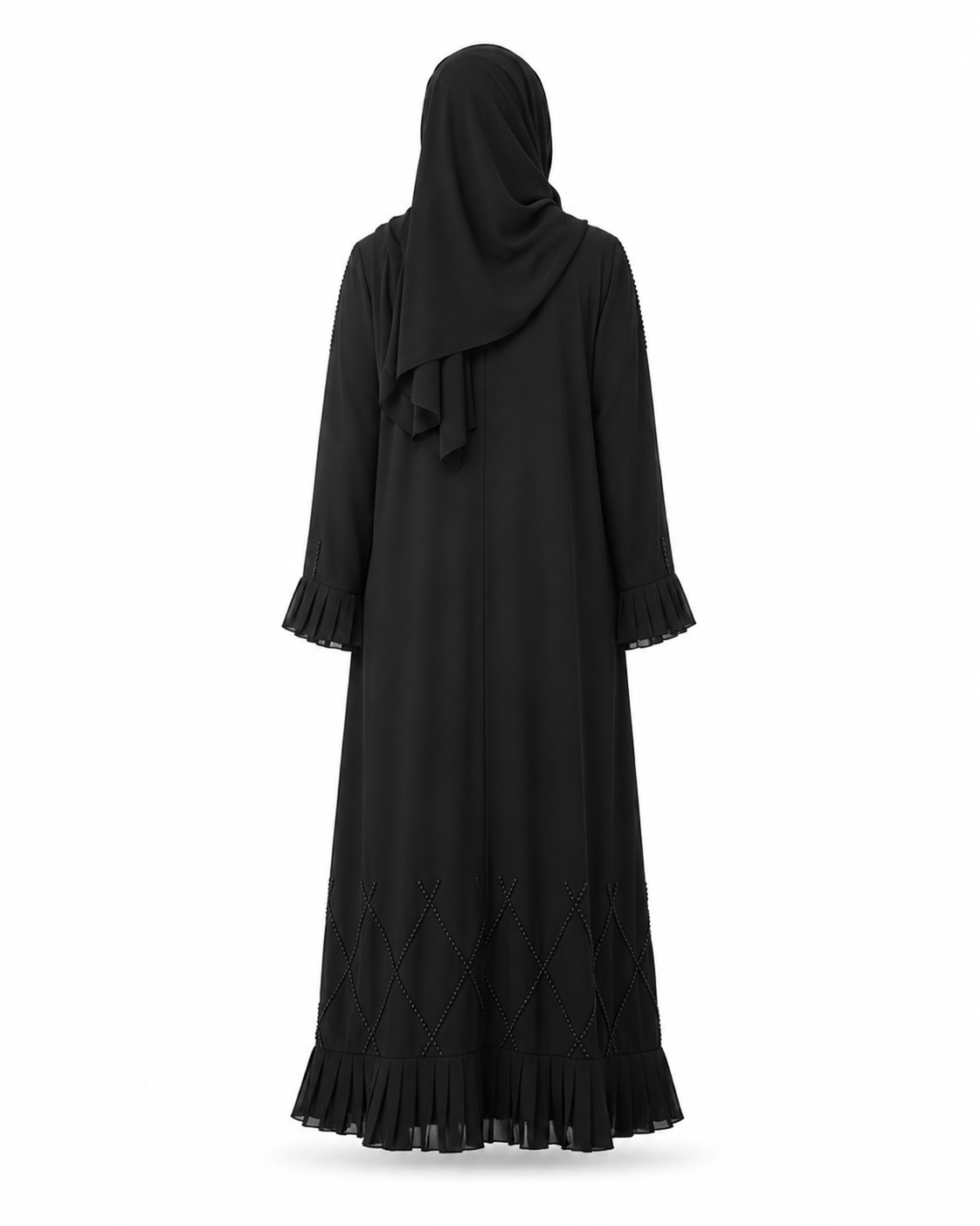 Zohroze Midnight Cascade Beaded Frill Abaya