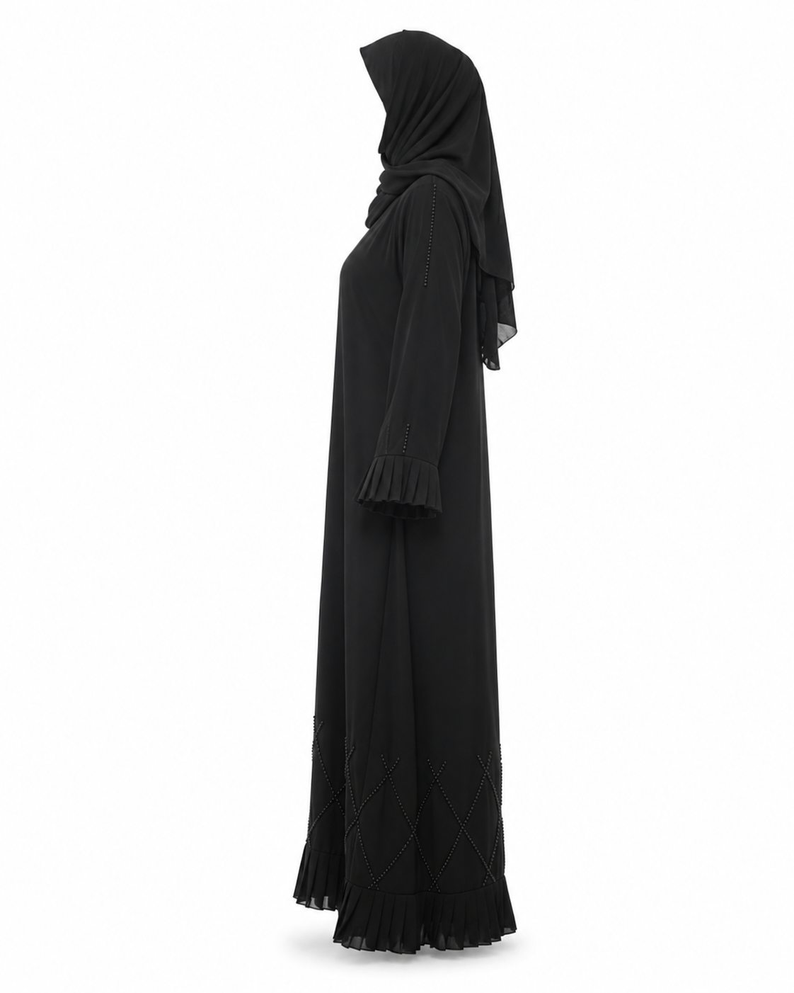 Zohroze Midnight Cascade Beaded Frill Abaya