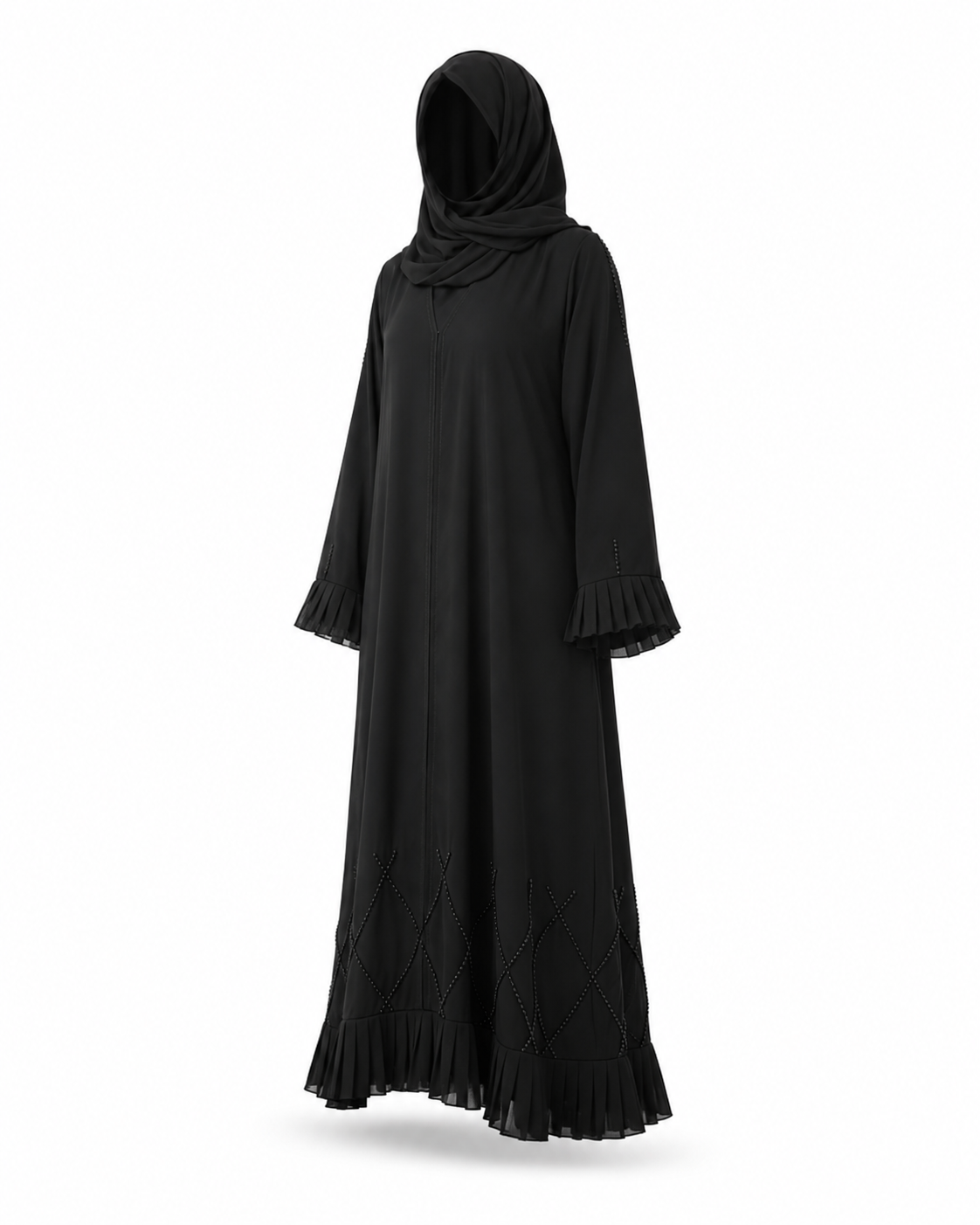 Zohroze Midnight Cascade Beaded Frill Abaya