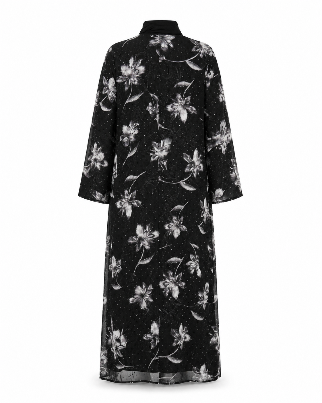 Zohroze Midnight Black & White Flora Sheer Kimono Abaya