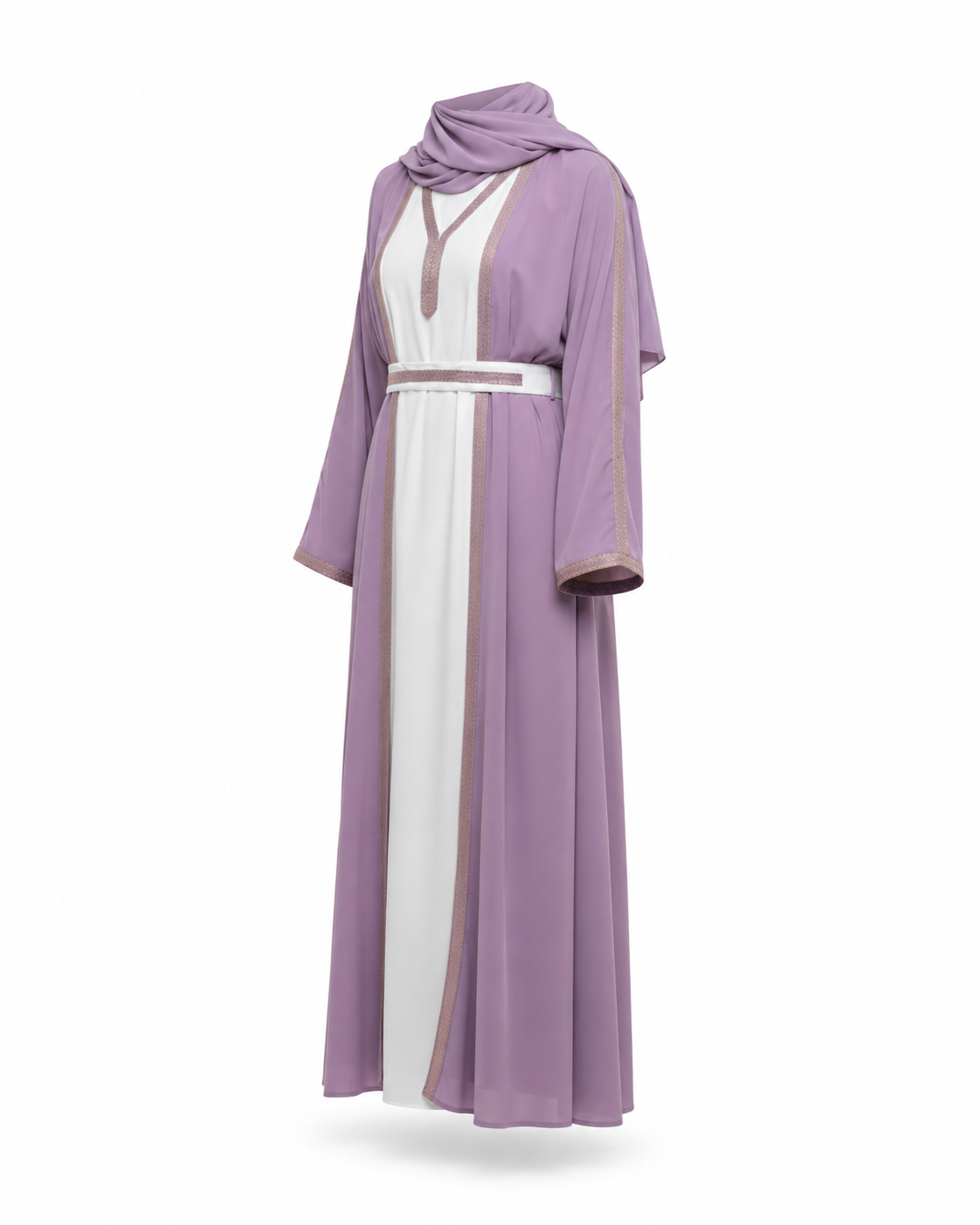 Zohroze Lavender Open Jacket Abaya with Contrast Panel