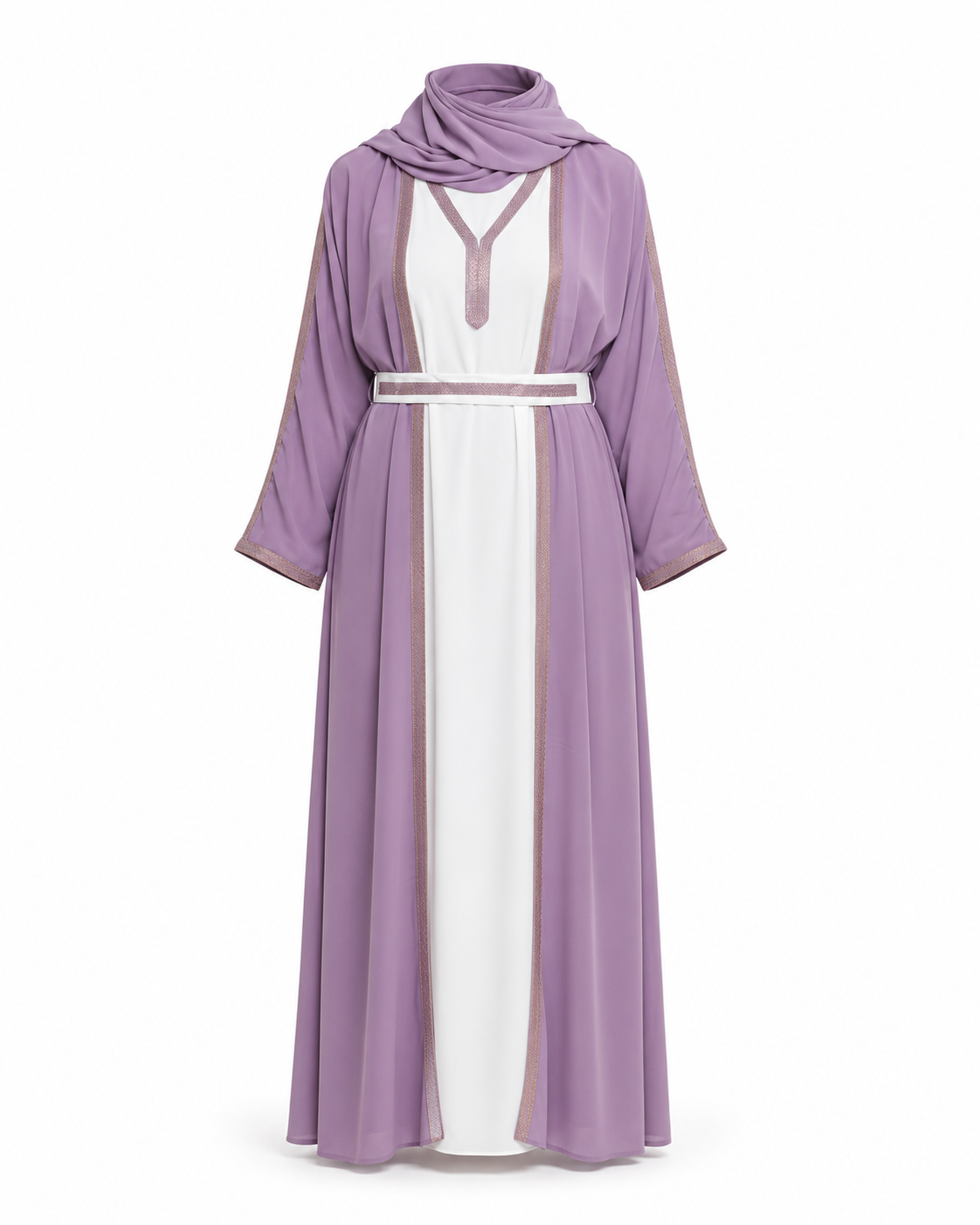 Zohroze Lavender Open Jacket Abaya with Contrast Panel