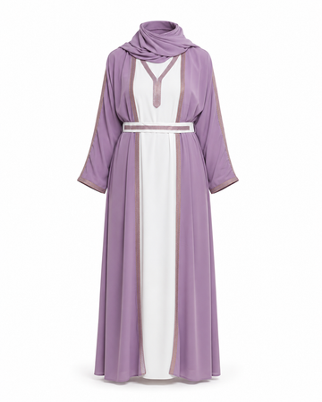 Zohroze Lavender Open Jacket Abaya with Contrast Panel