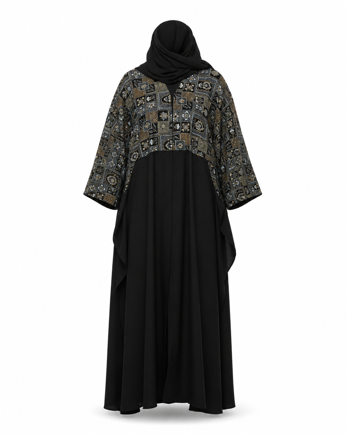 Zohroze Velvet-Top Embroidered Farasha Nida Abaya
