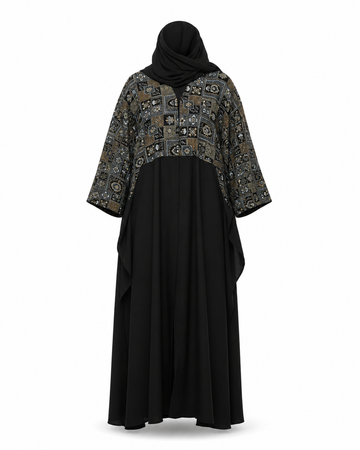 Zohroze Velvet-Top Embroidered Farasha Nida Abaya