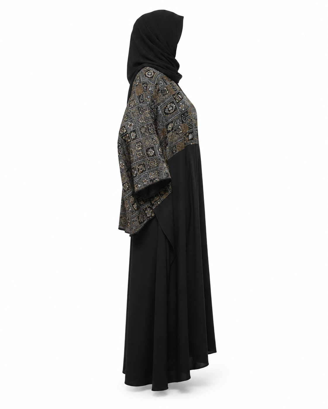 Zohroze Velvet-Top Embroidered Farasha Nida Abaya