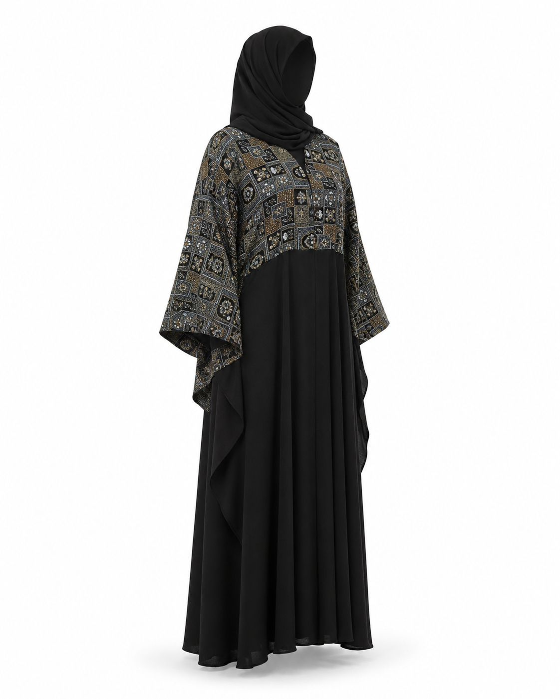 Zohroze Velvet-Top Embroidered Farasha Nida Abaya