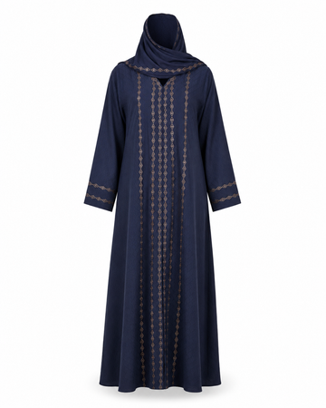 Zohroze Navy Blue Textured Embroidered Abaya