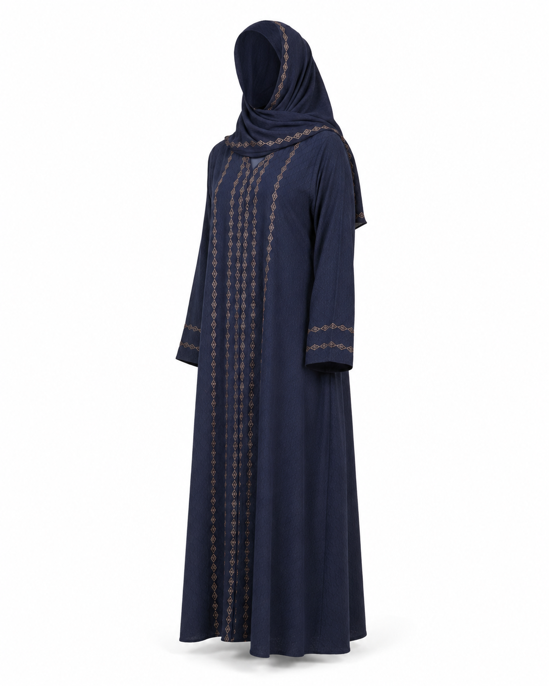 Zohroze Navy Blue Textured Embroidered Abaya