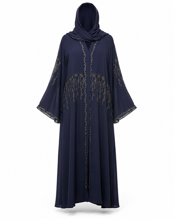 Zohroze Navy Blue Butterfly Abaya with Vine Embellishment