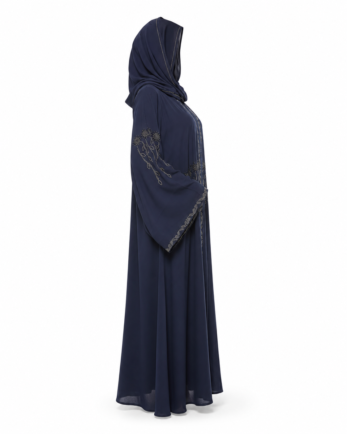 Zohroze Navy Blue Butterfly Abaya with Vine Embellishment
