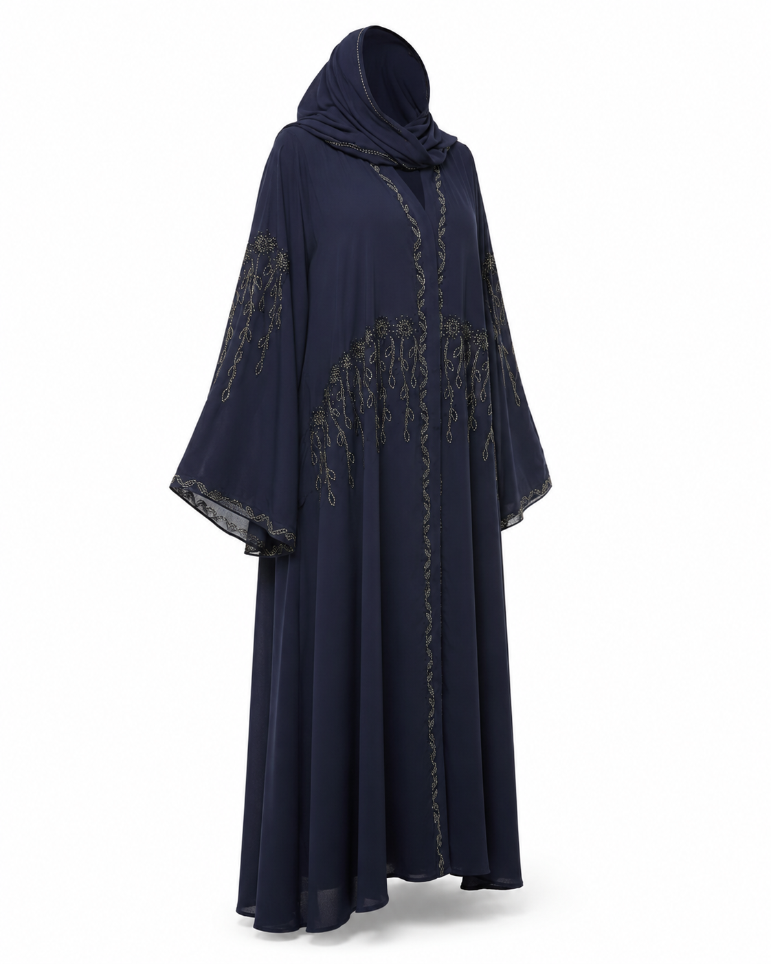 Zohroze Navy Blue Butterfly Abaya with Vine Embellishment