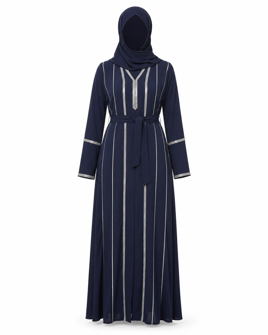 Zohroze Navy Blue Belted Embellished Abaya