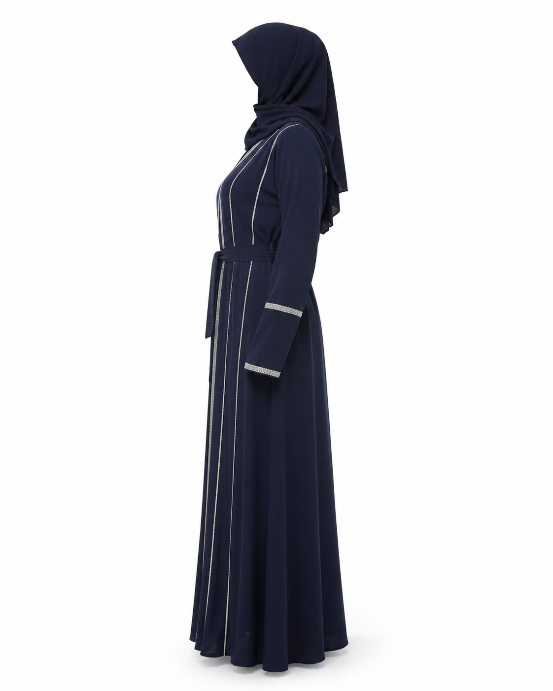 Zohroze Navy Blue Belted Embellished Abaya