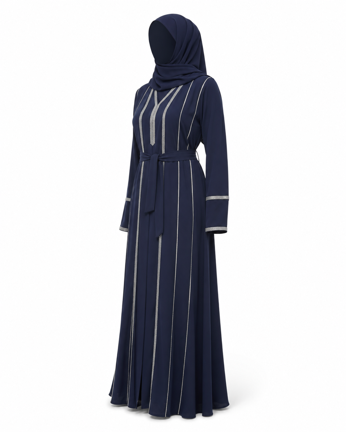 Zohroze Navy Blue Belted Embellished Abaya