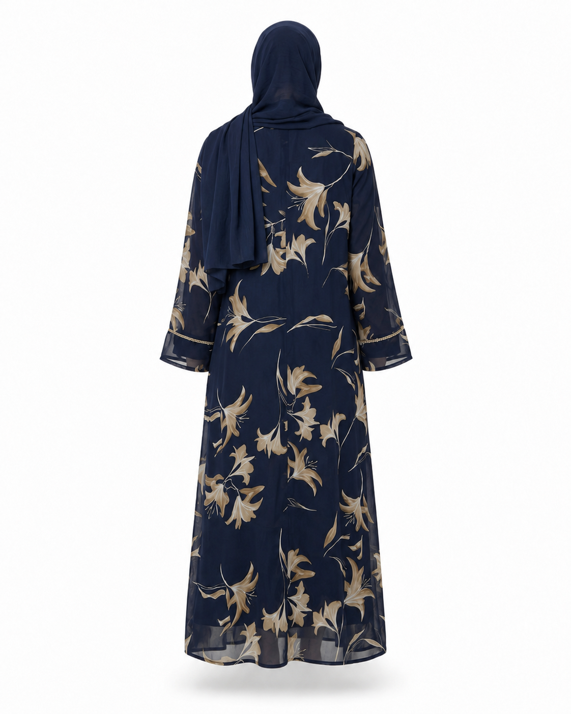 Zohroze Navy Bloom Sheer Floral Kimono Abaya