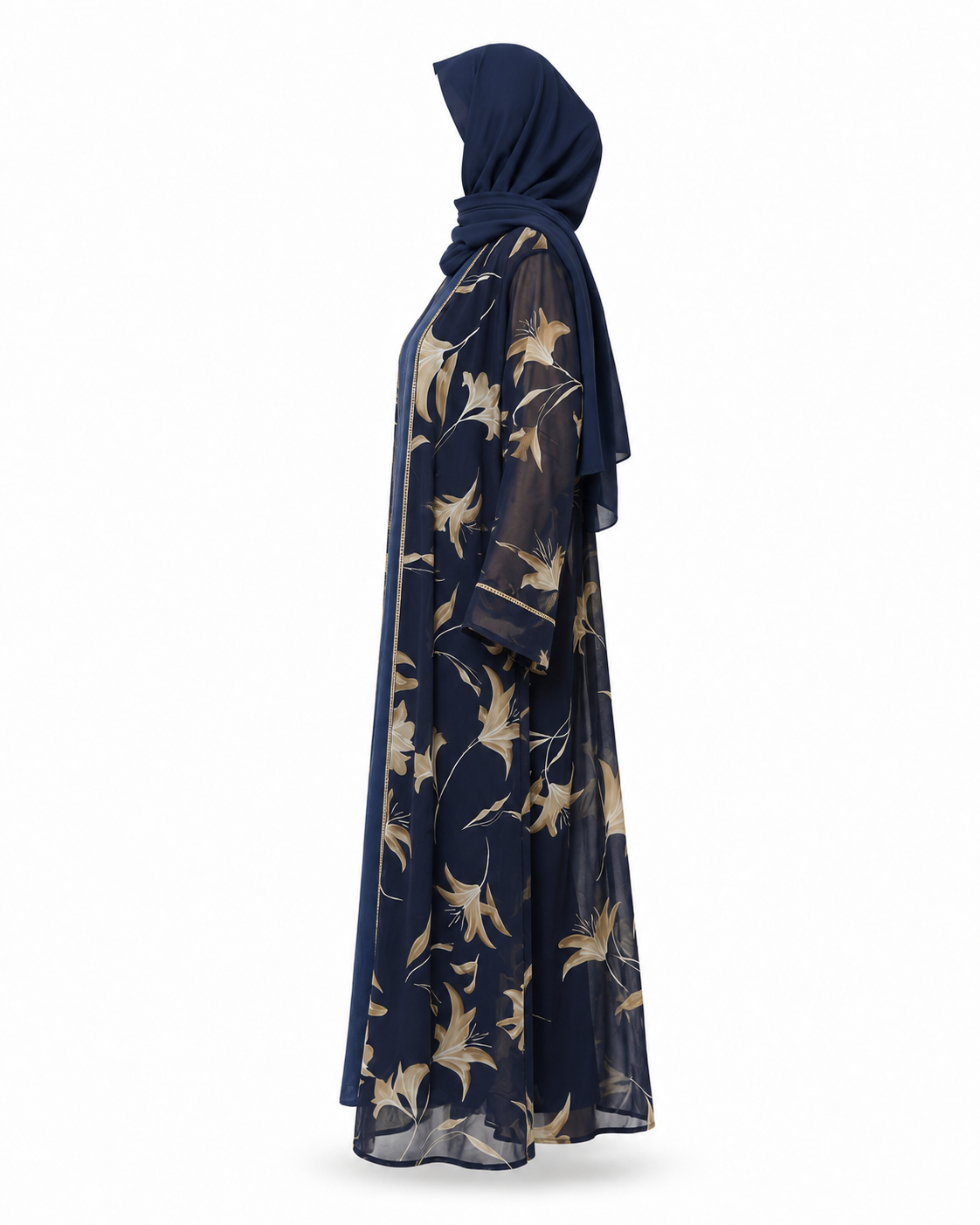 Zohroze Navy Bloom Sheer Floral Kimono Abaya