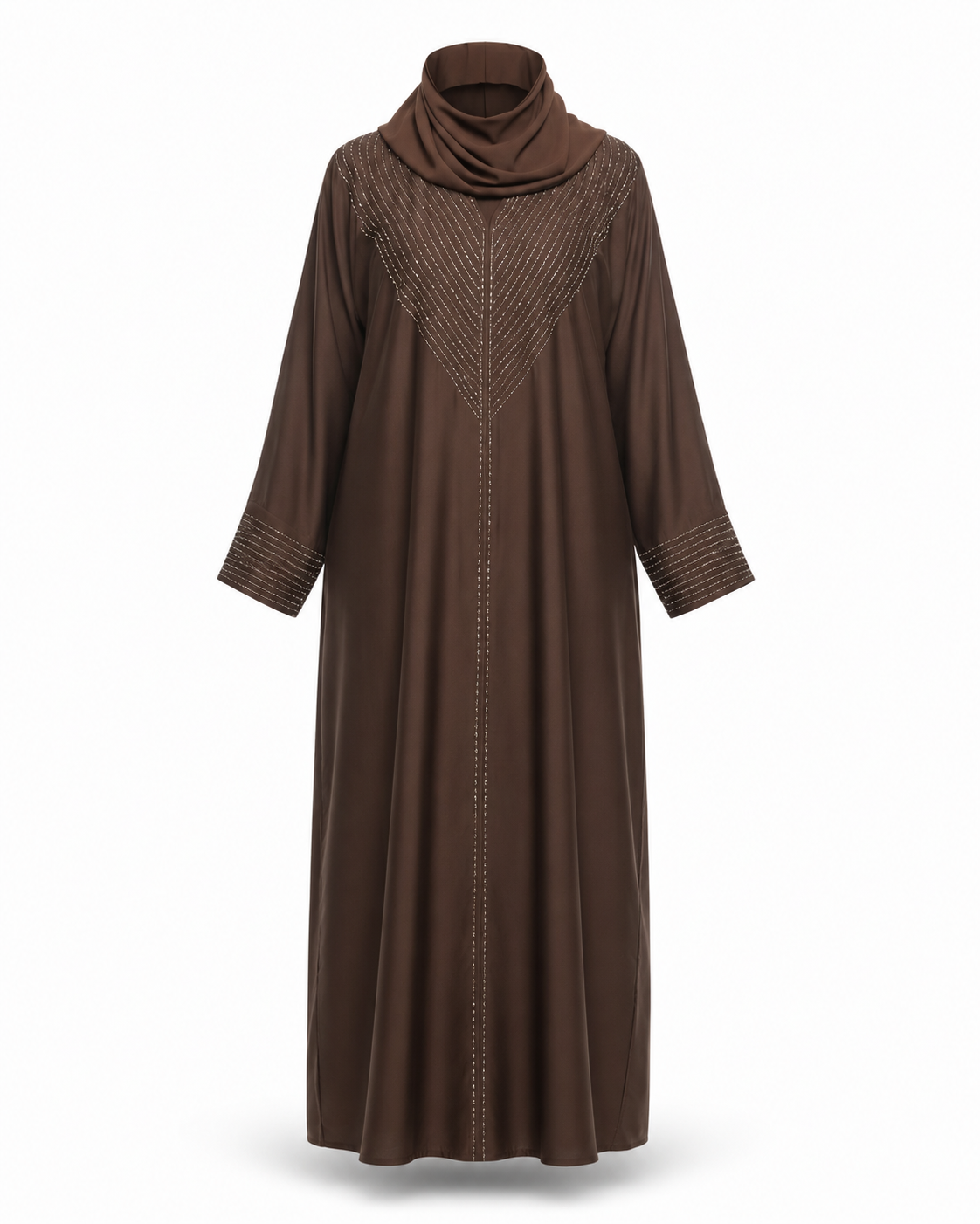Zohroze Mocha Brown Embellished Closed Abaya
