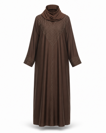 Zohroze Mocha Brown Embellished Closed Abaya
