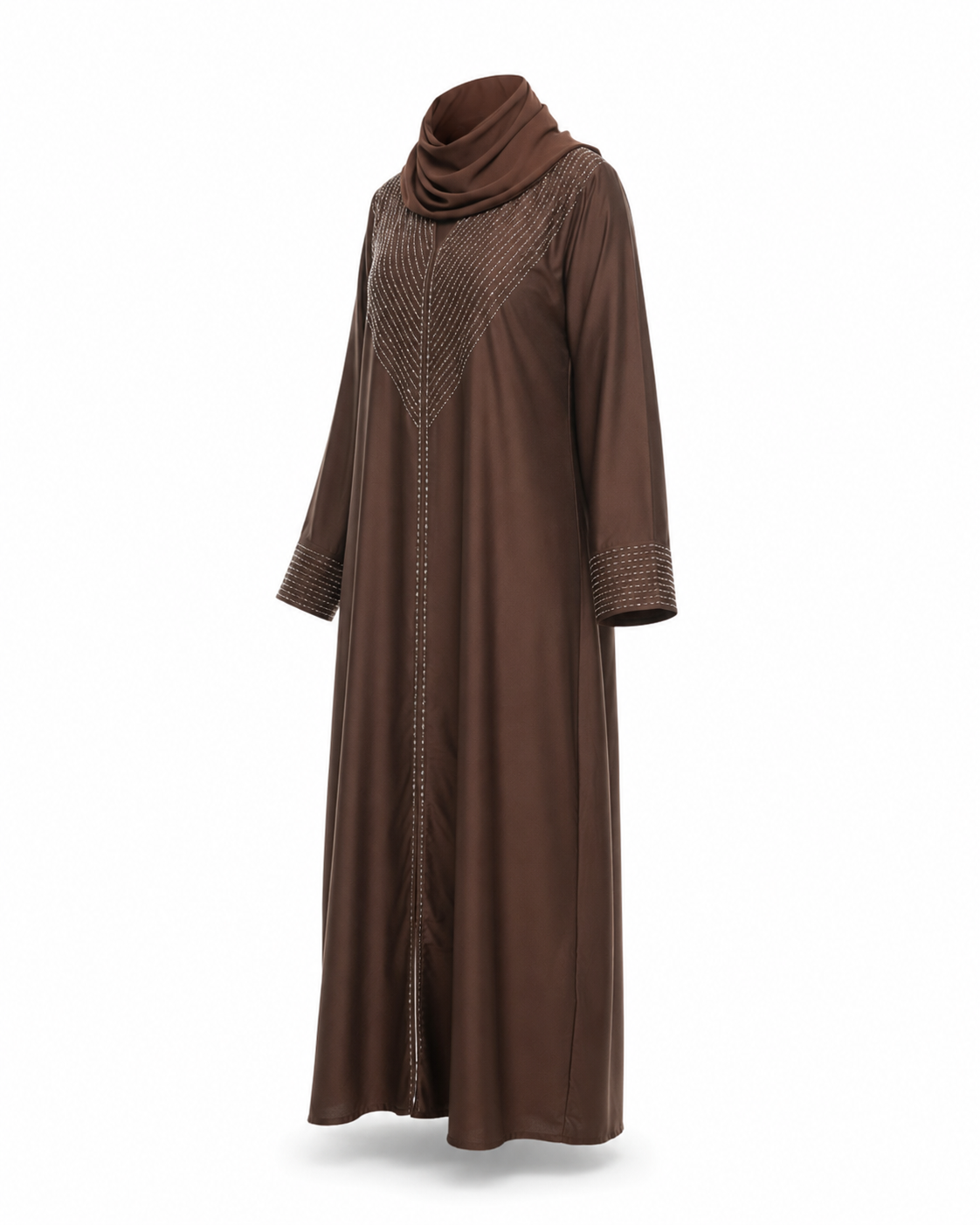 Zohroze Mocha Brown Embellished Closed Abaya