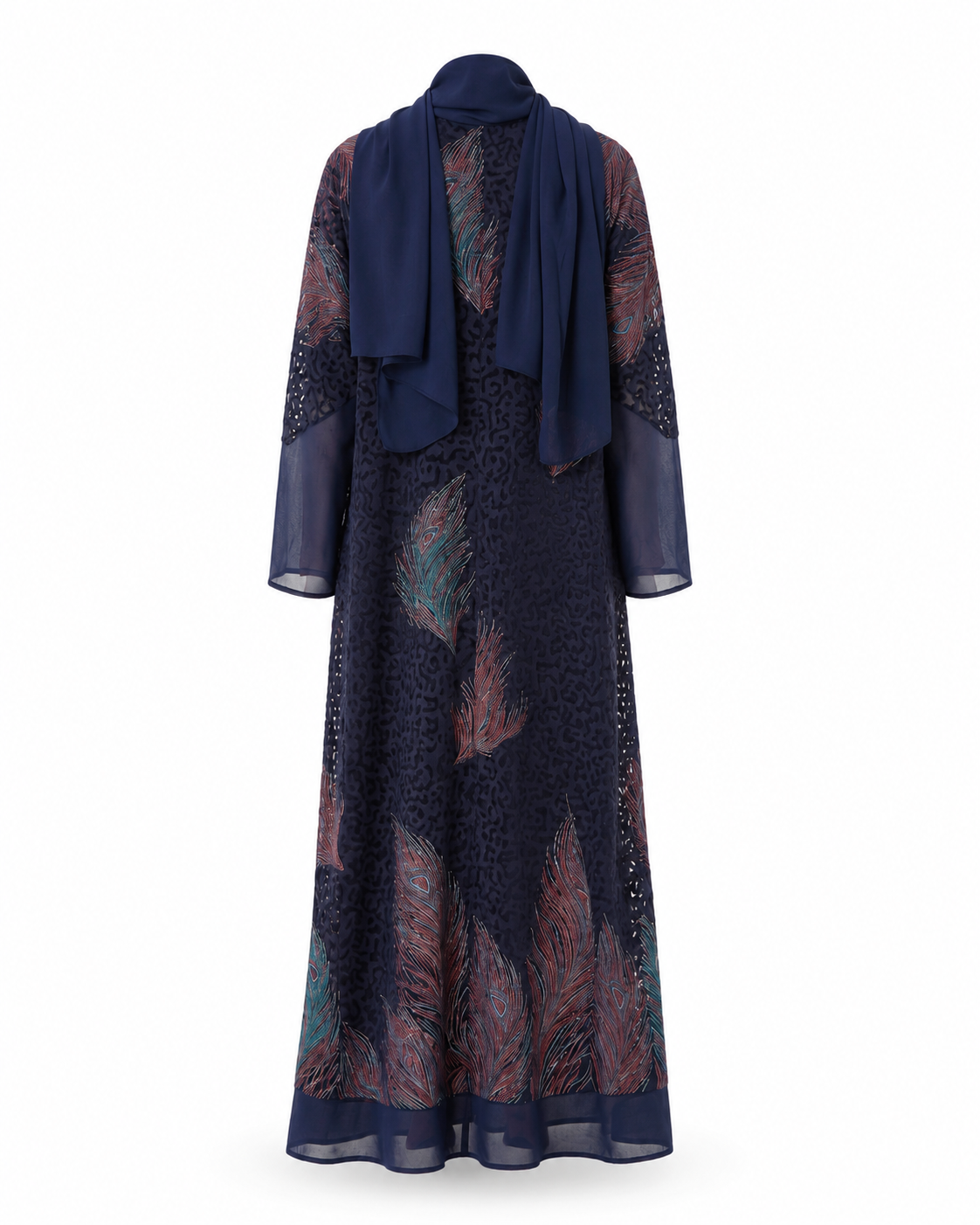 Zohroze Midnight Navy Sheer Chiffon Printed Abaya