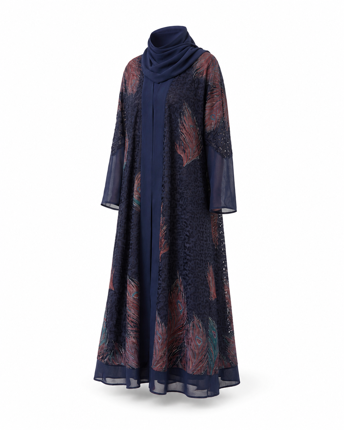 Zohroze Midnight Navy Sheer Chiffon Printed Abaya