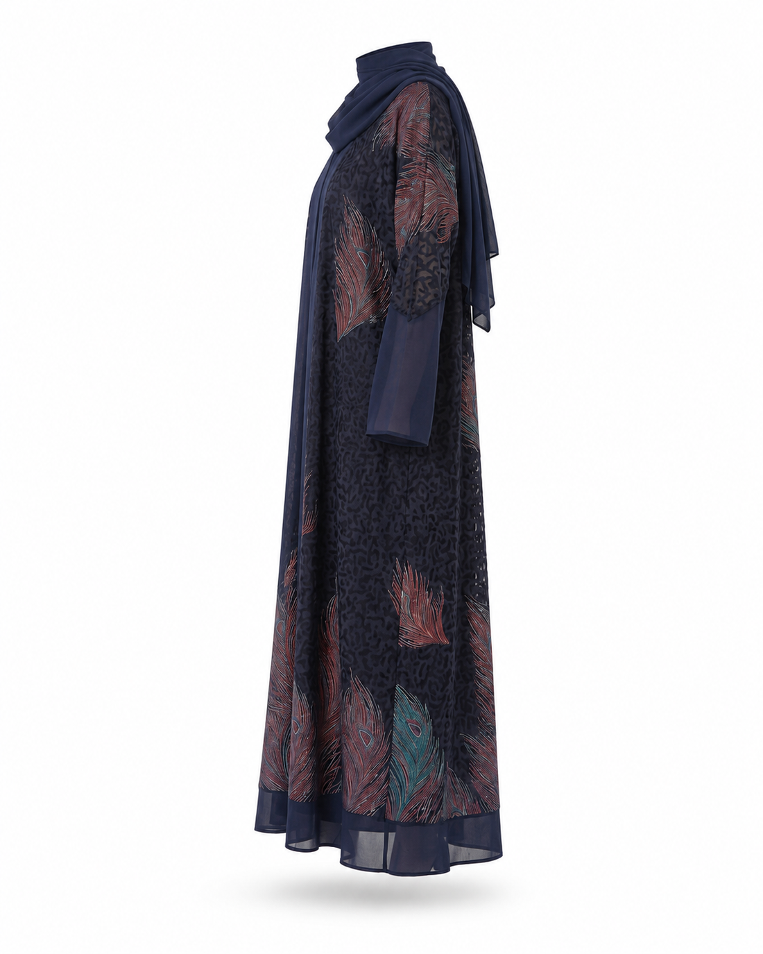 Zohroze Midnight Navy Sheer Chiffon Printed Abaya