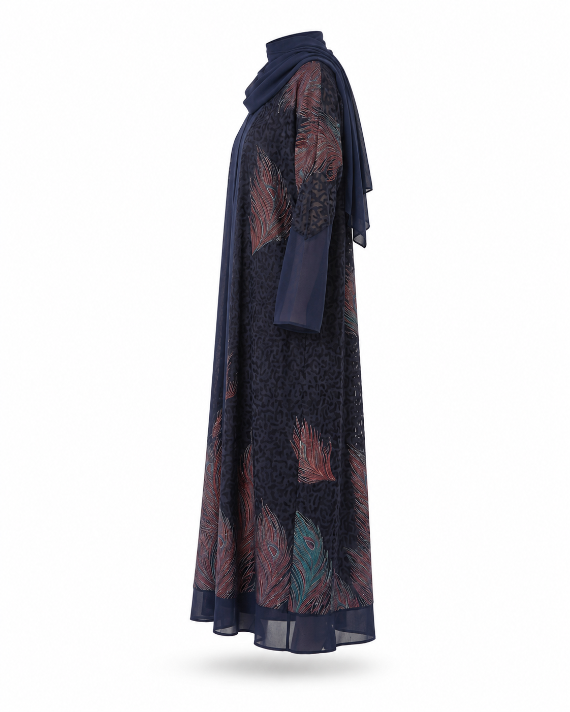 Zohroze Midnight Navy Sheer Chiffon Printed Abaya