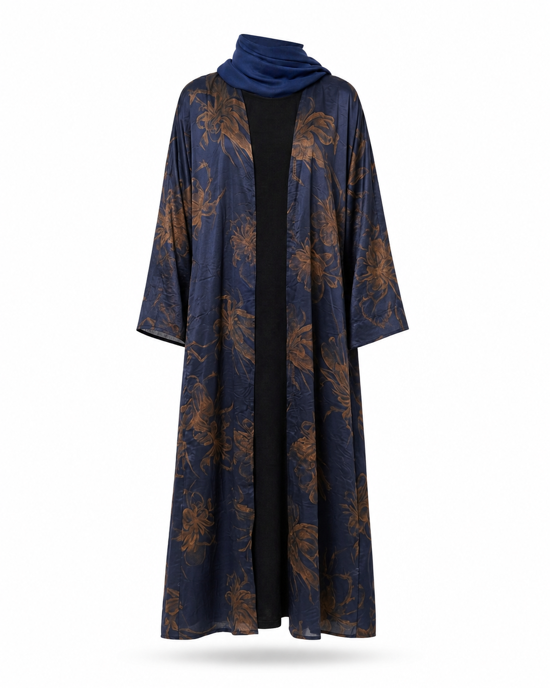 Zohroze Midnight Navy Gold Satin Kimono Abaya