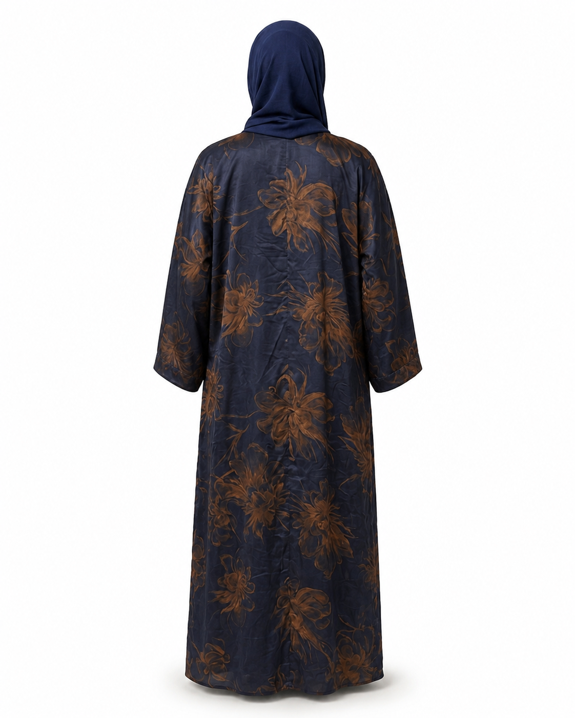 Zohroze Midnight Navy Gold Satin Kimono Abaya
