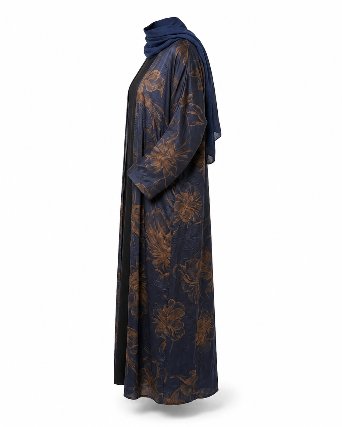 Zohroze Midnight Navy Gold Satin Kimono Abaya