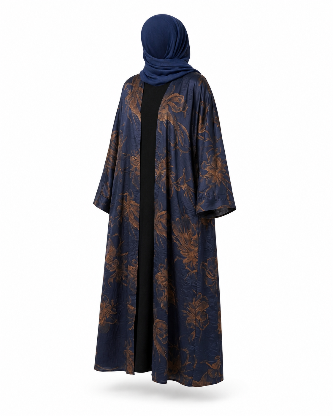 Zohroze Midnight Navy Gold Satin Kimono Abaya