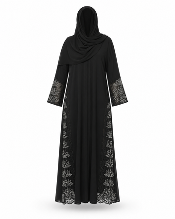 Zohroze Midnight Lotus Embroidered Side Panel Abaya