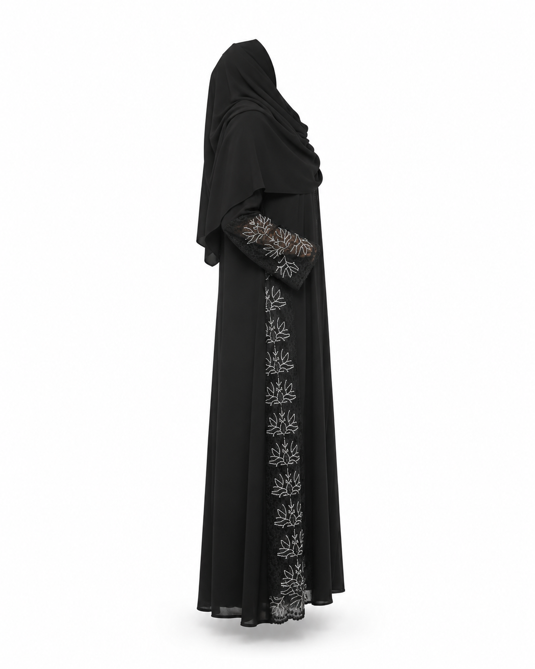 Zohroze Midnight Lotus Embroidered Side Panel Abaya