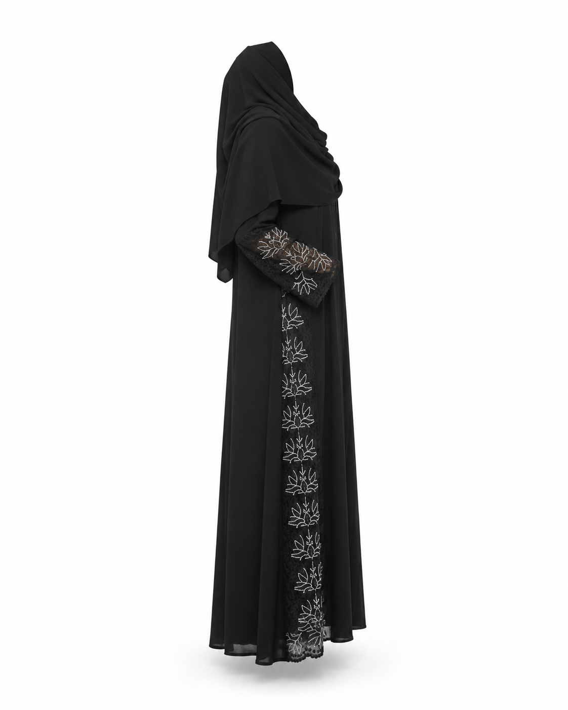 Zohroze Midnight Lotus Embroidered Side Panel Abaya
