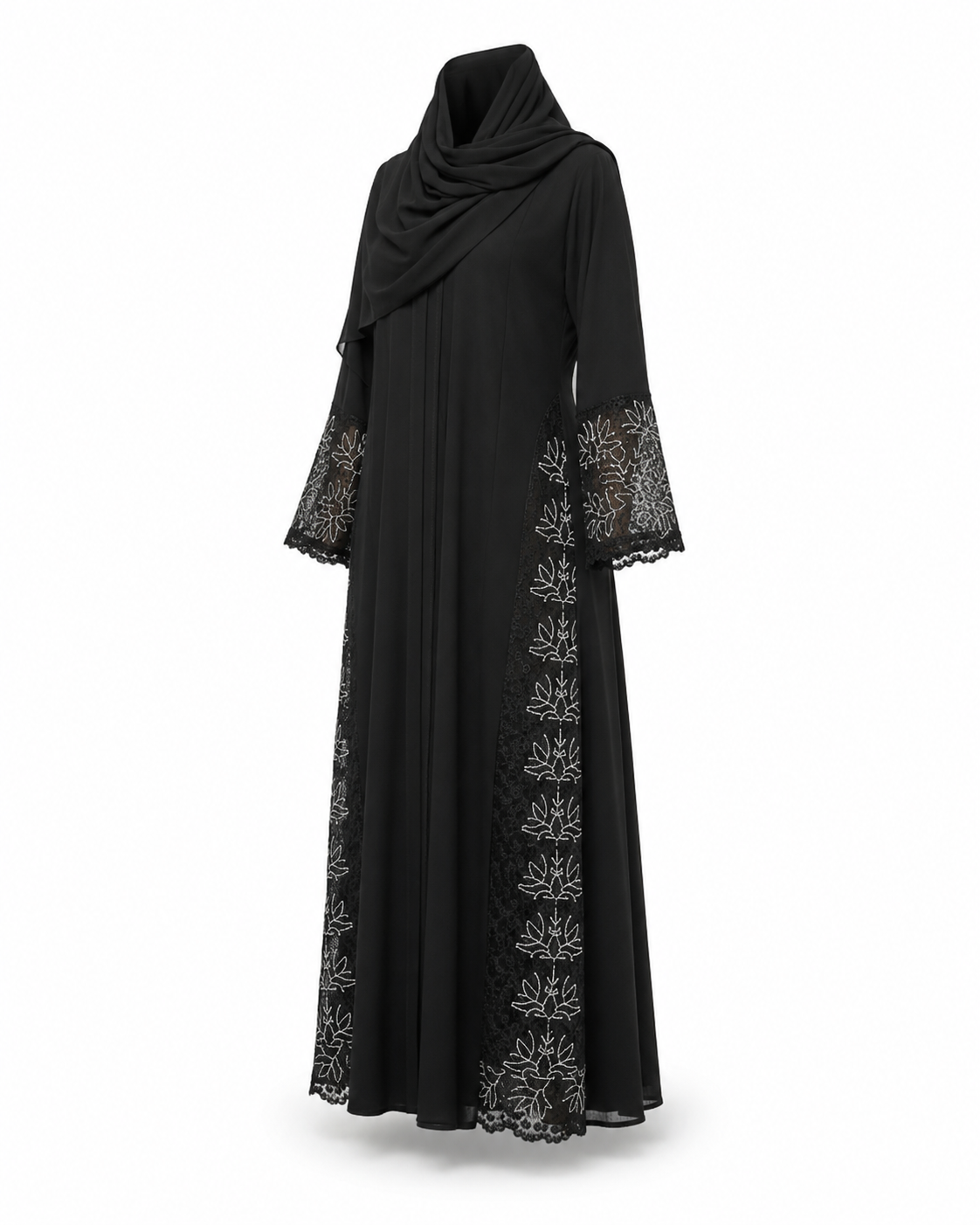 Zohroze Midnight Lotus Embroidered Side Panel Abaya