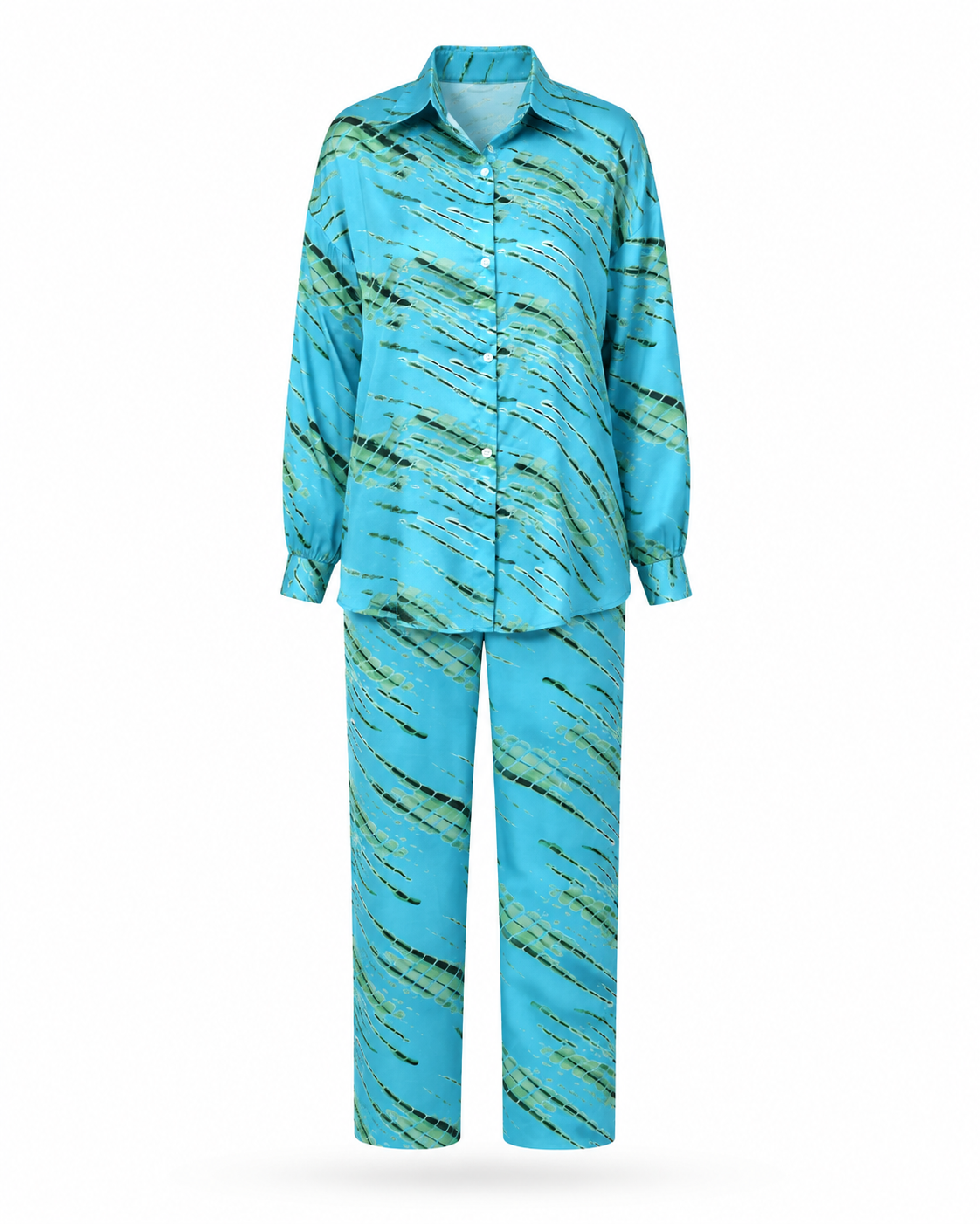 Zohroze Blue Satin Abstract Print Co-Ord Set