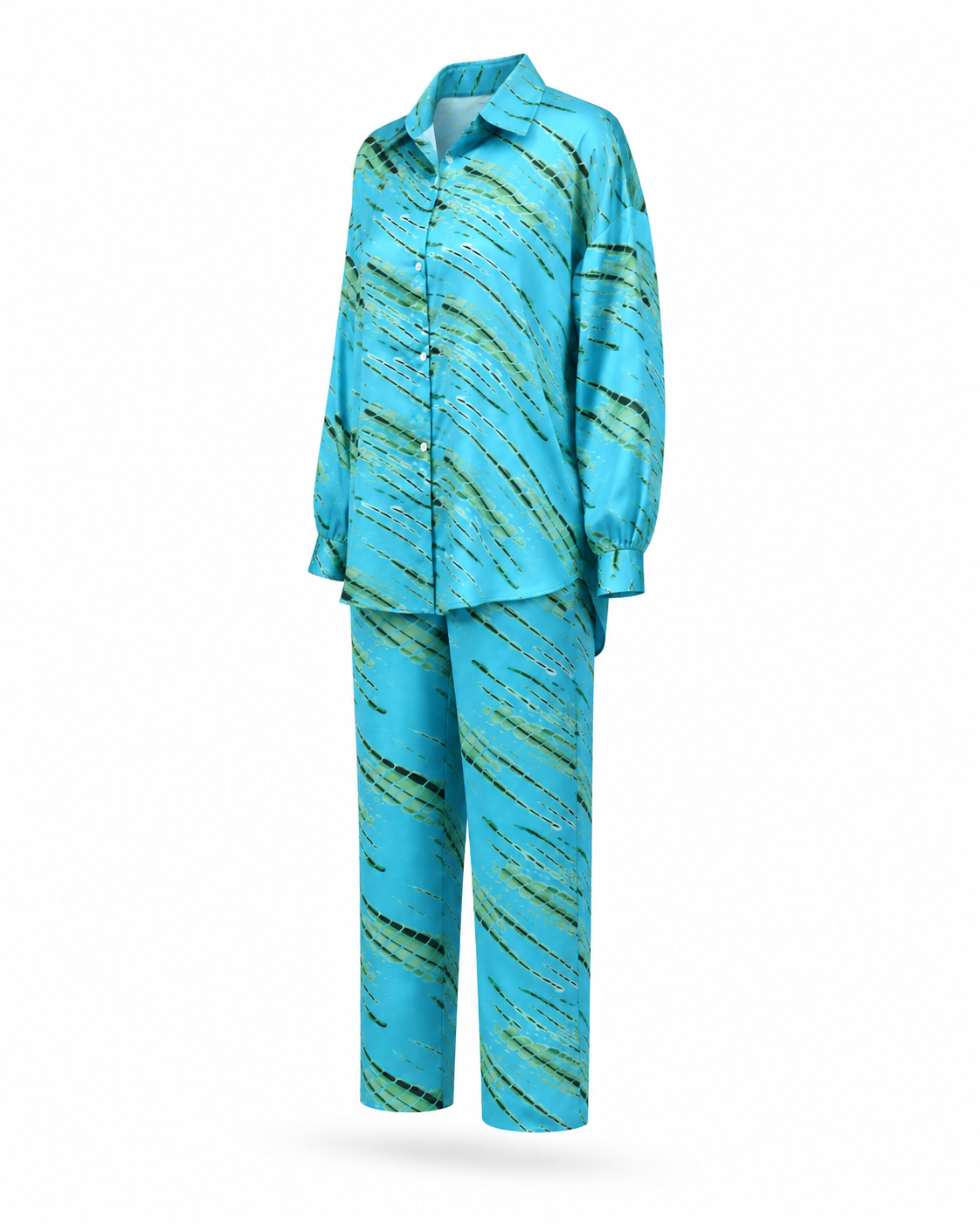 Zohroze Blue Satin Abstract Print Co-Ord Set