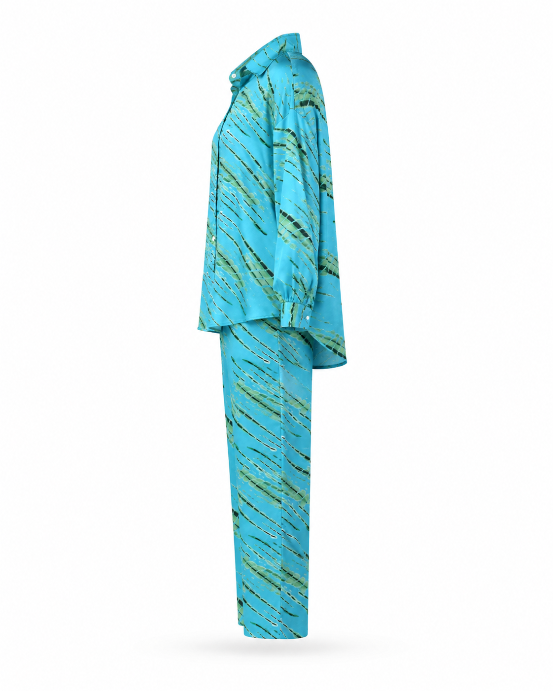 Zohroze Blue Satin Abstract Print Co-Ord Set