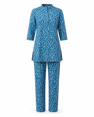 Zohroze Indigo Ikat Printed Kurti Co-Ord Set in Imported Chiffon
