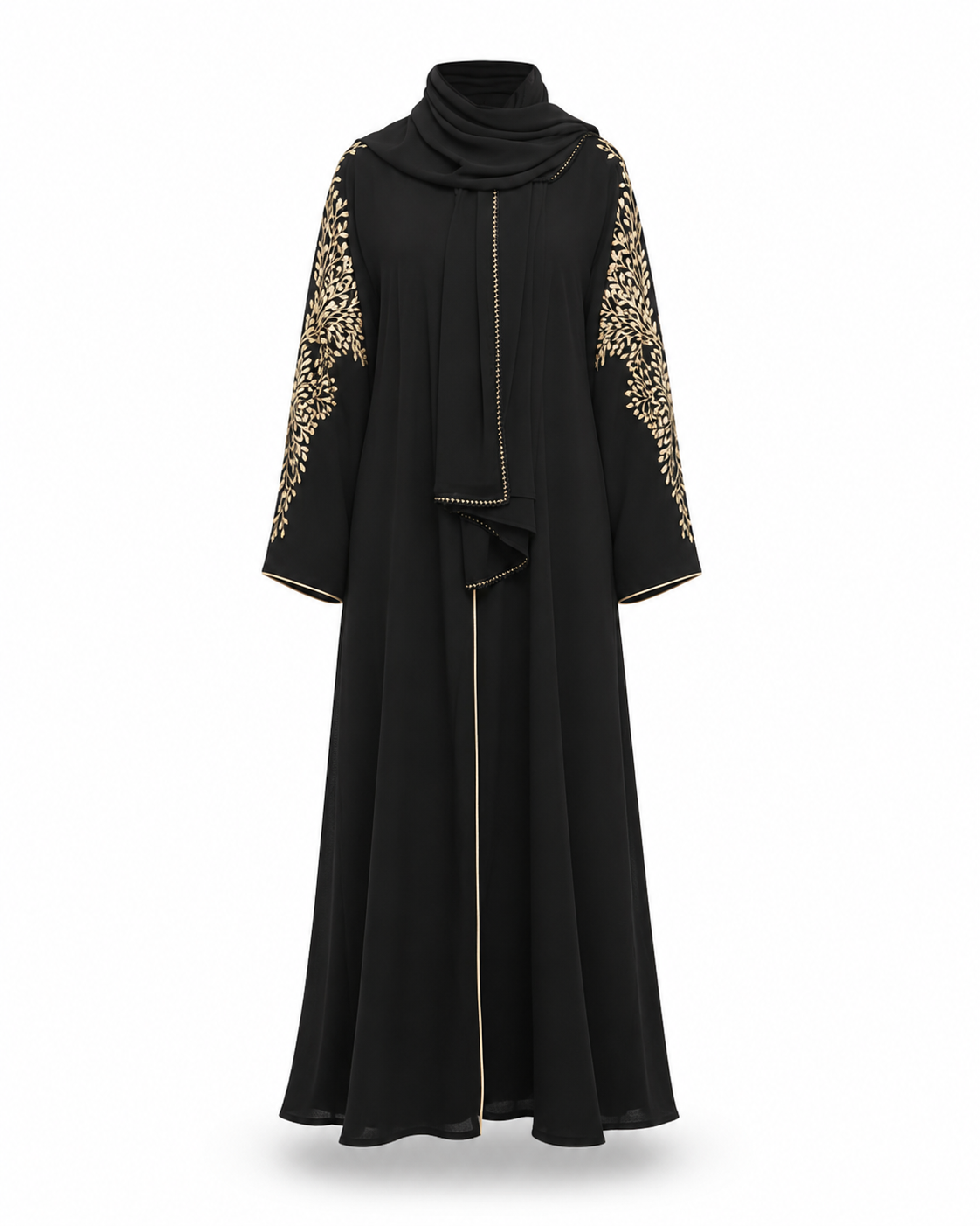 Zohroze Jet Black Floral Embroidered Abaya